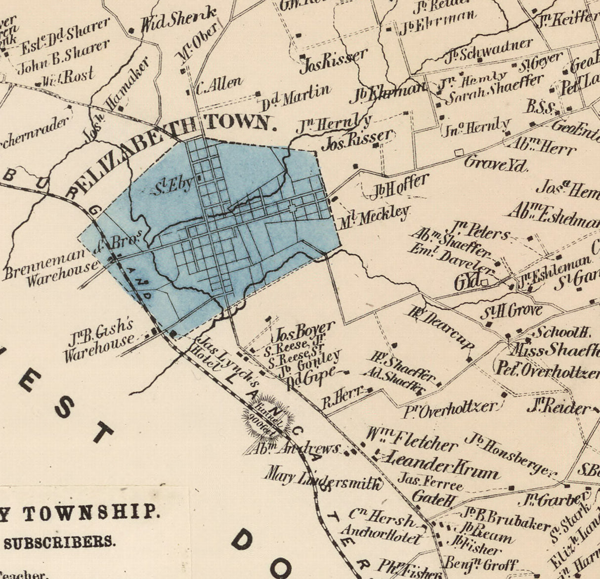 1864 Map of Mount Joy Township Lancaster County Pennsylvania