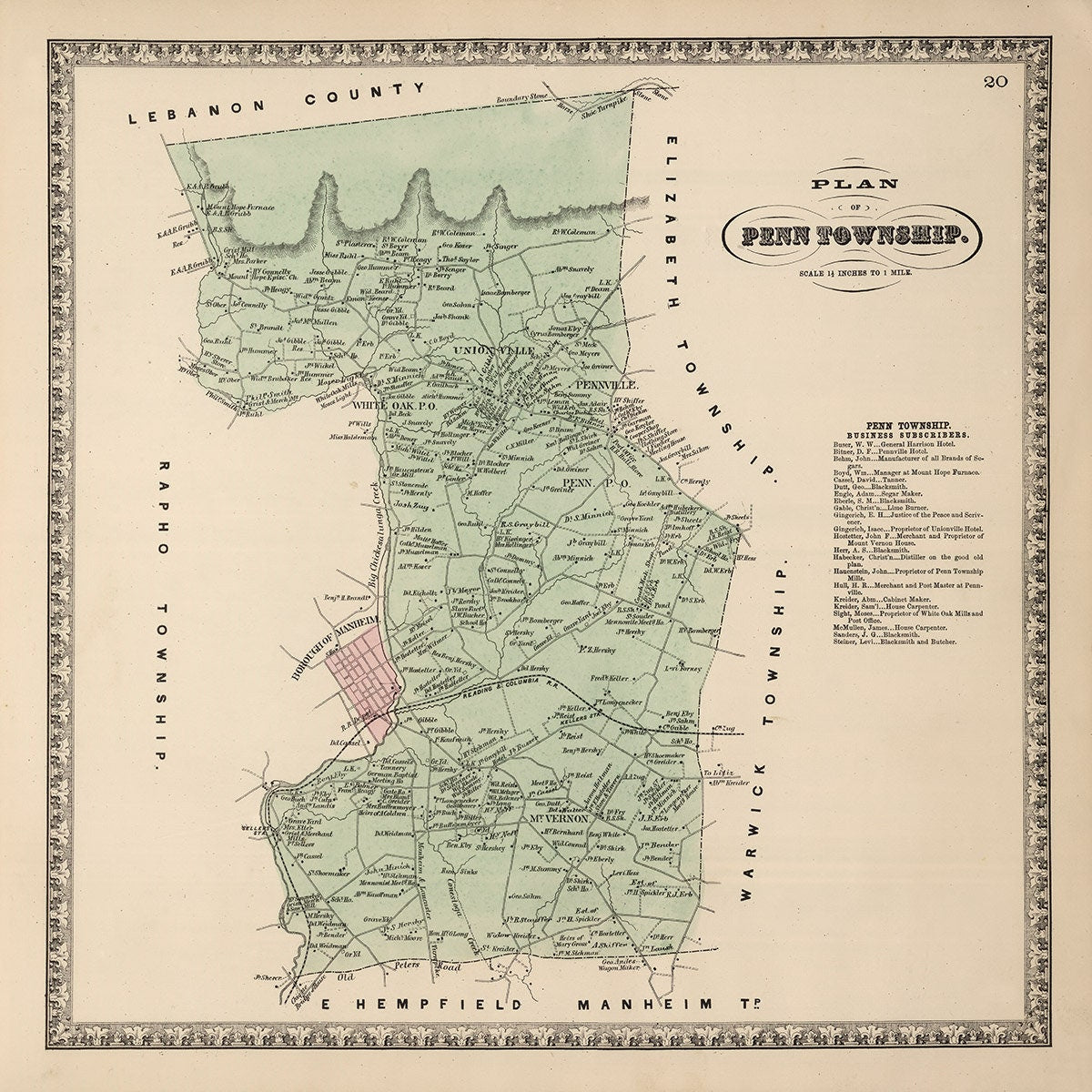 1864 Map of Penn Township Lancaster County Pennsylvania