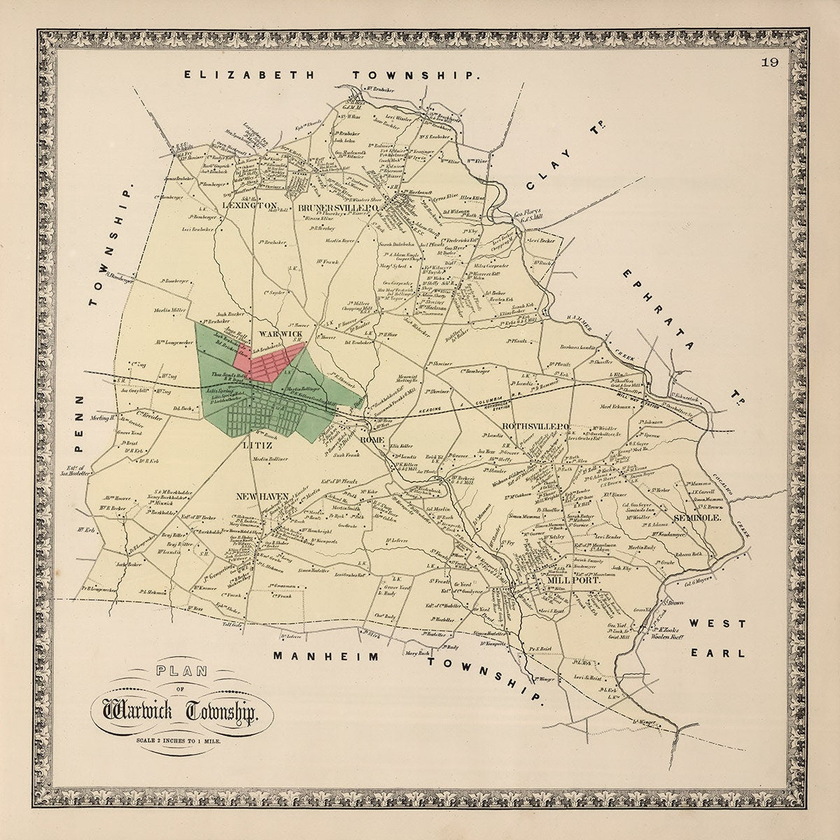 1864 Map of Warwick Township Lancaster County Pennsylvania