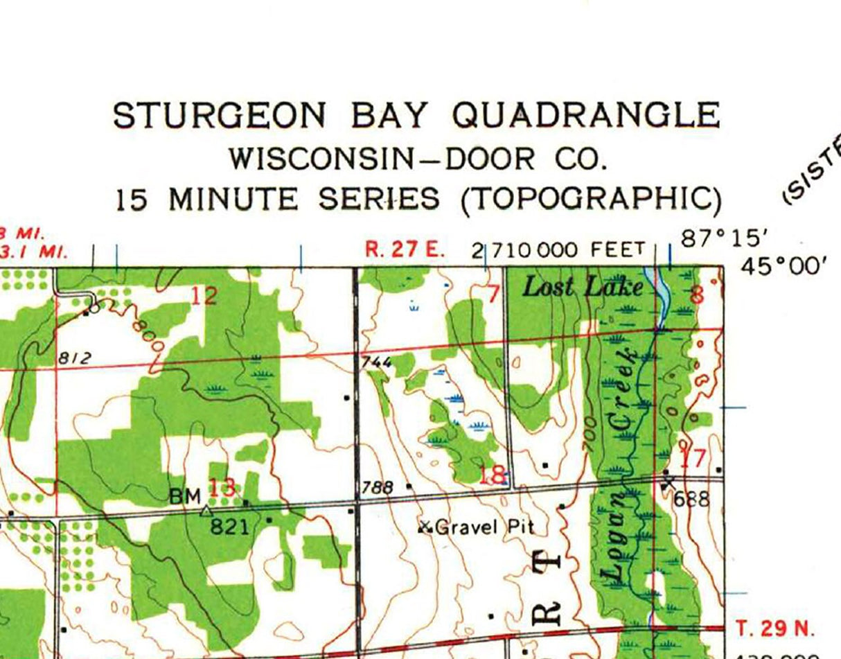1960 Topo Map of Sturgeon Bay Door County Wisconsin