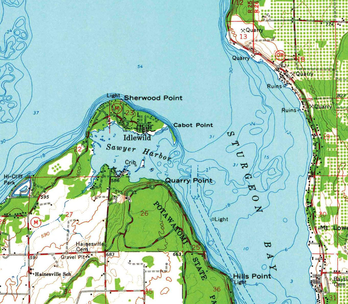 1960 Topo Map of Sturgeon Bay Door County Wisconsin