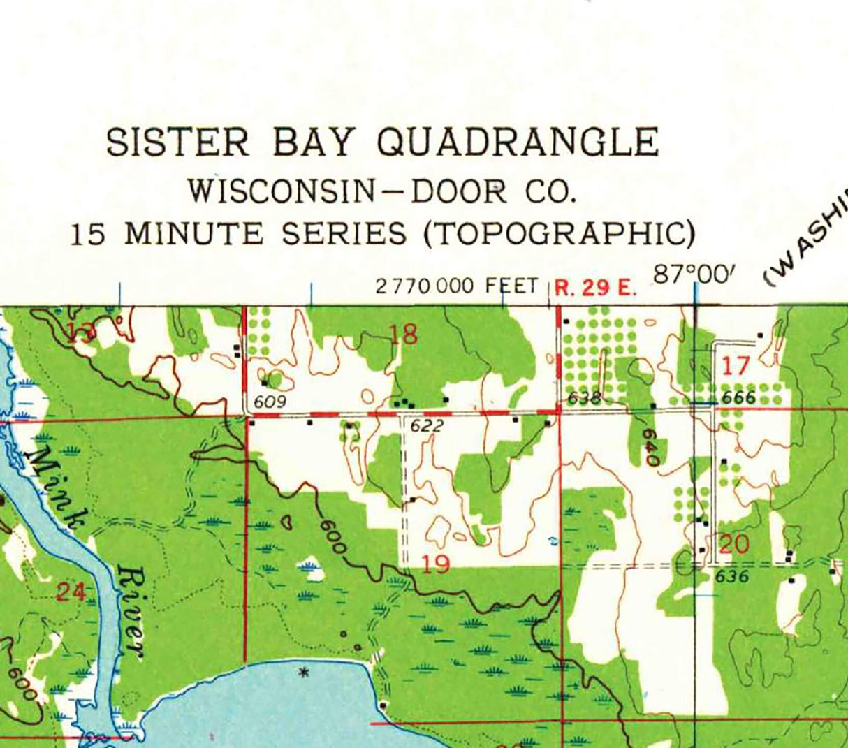 1960 Topo Map of Sister Bay Door County Wisconsin Baileys Harbor