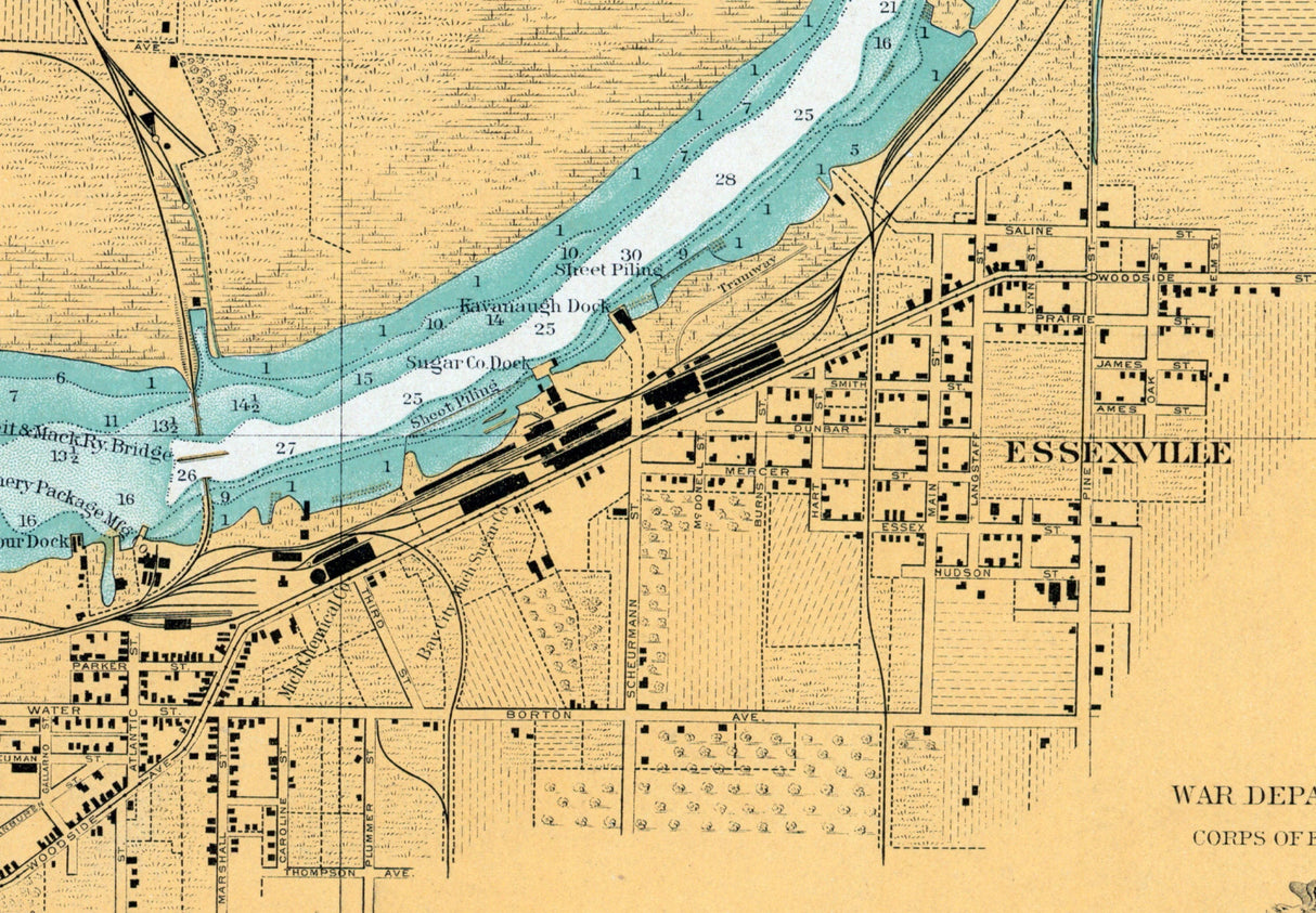1908 Nautical Chart Saginaw River Bay City Michigan