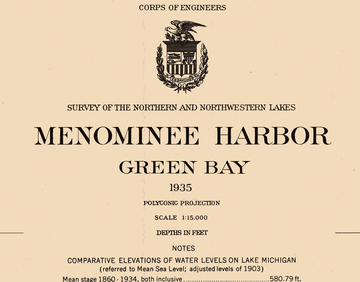 1935 Nautical Chart of Menominee Harbor Green Bay