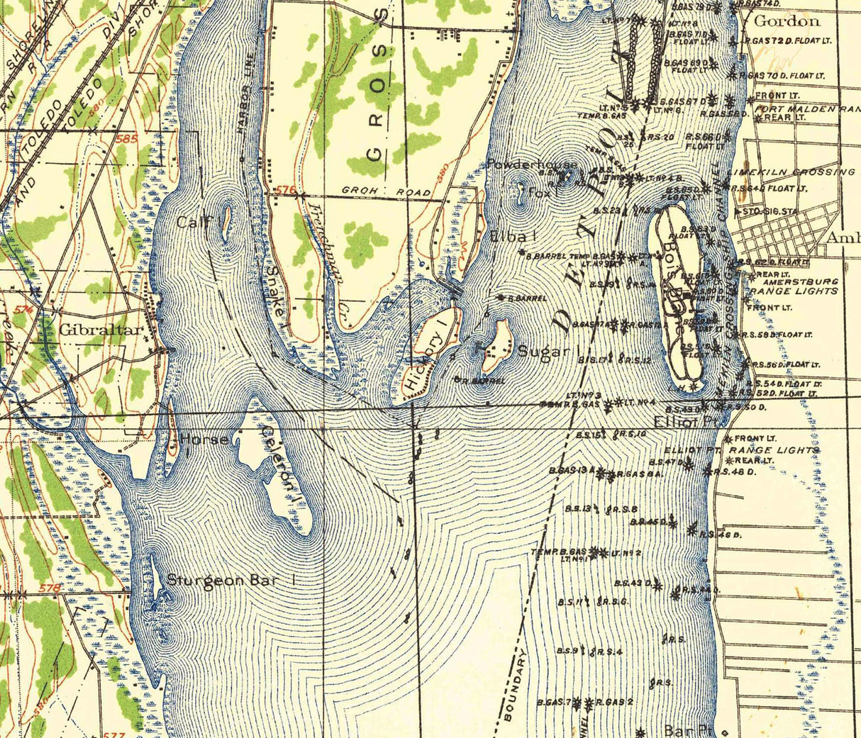 1929 Topo Map of Wyandotte Michigan Detroit River