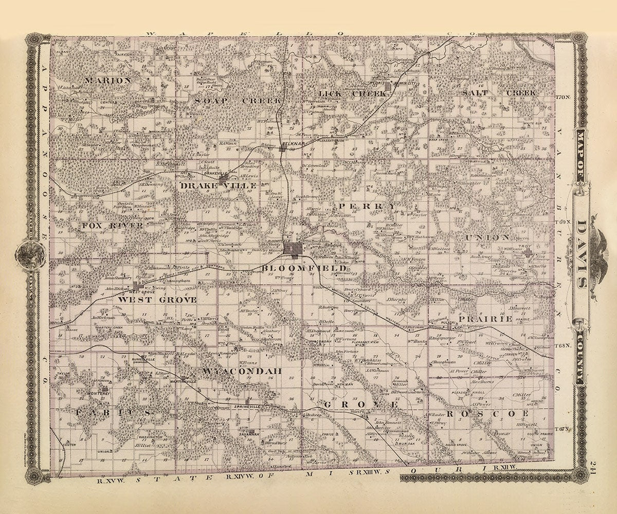 1875 Map of Davis County Iowa