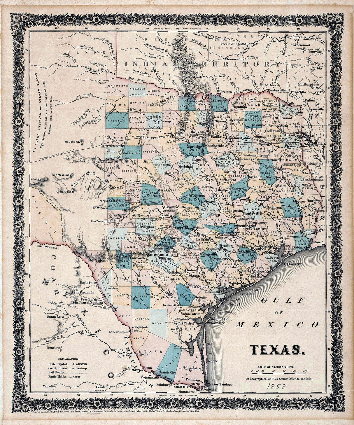 1858 Map of Texas