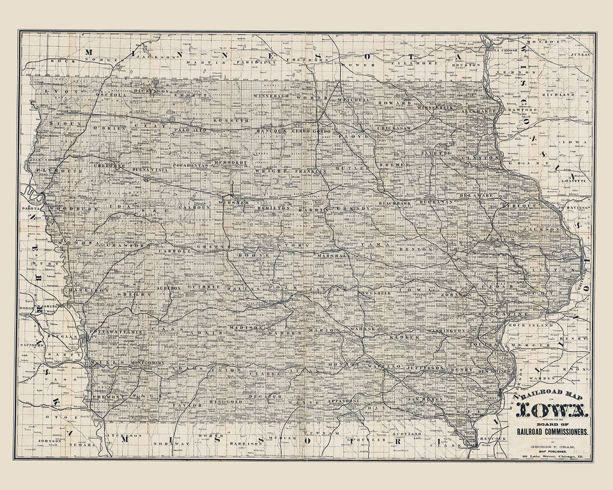 1872 Railroad Map of Iowa