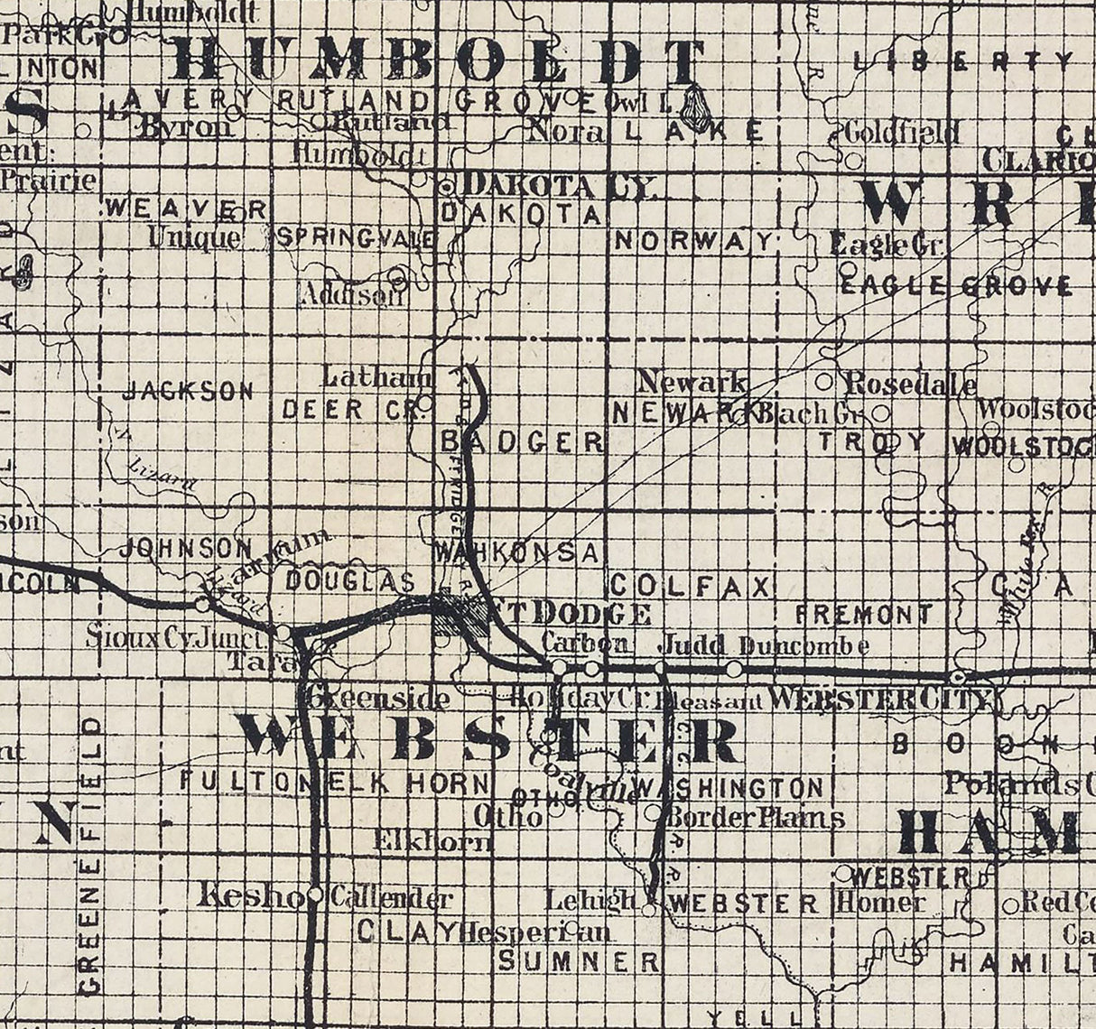 1872 Railroad Map of Iowa