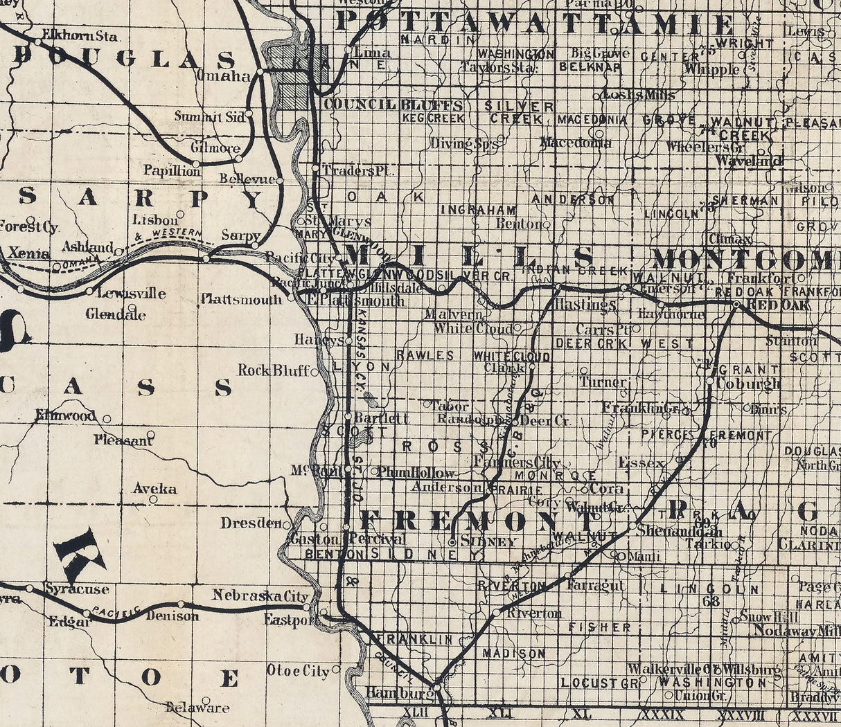 1872 Railroad Map of Iowa