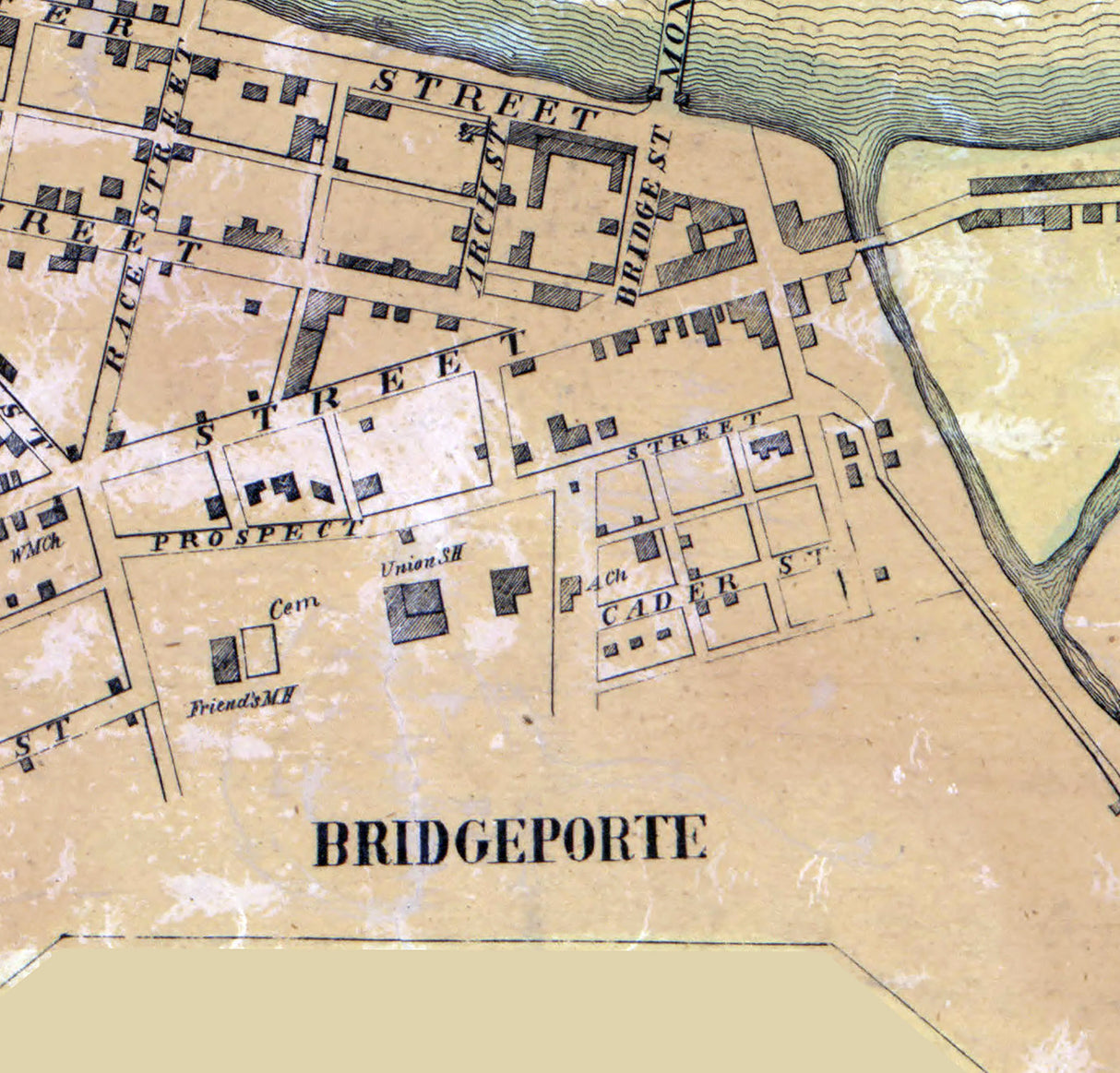 1858 Town Map of Bridgeporte and Brownsville Fayette County Pa