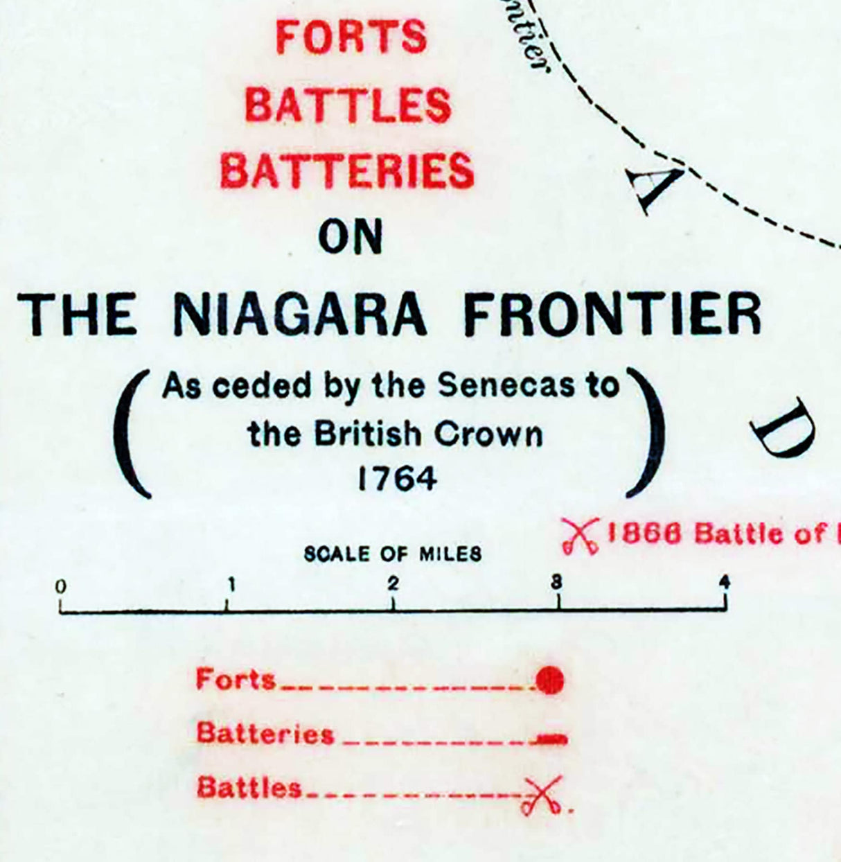 1764 Map of The Niagara Frontier Forts and Battles