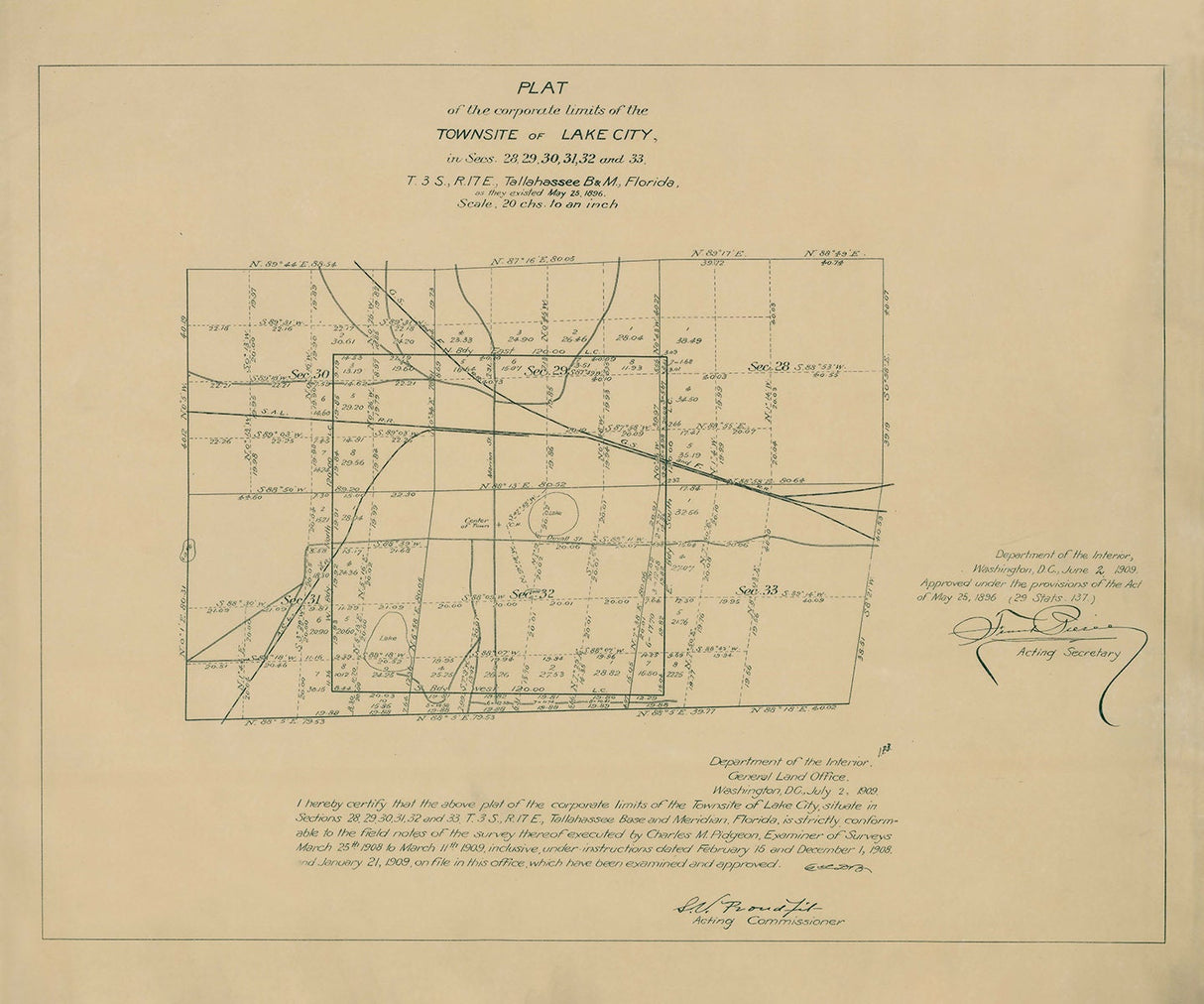 1896 Town Map of Lake City Florida