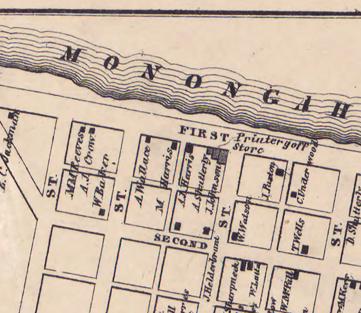 1861 Town Map of California Washington County Pennsylvania