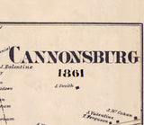 1861 Town Map of Cannonsburg Washington County Pennsylvania