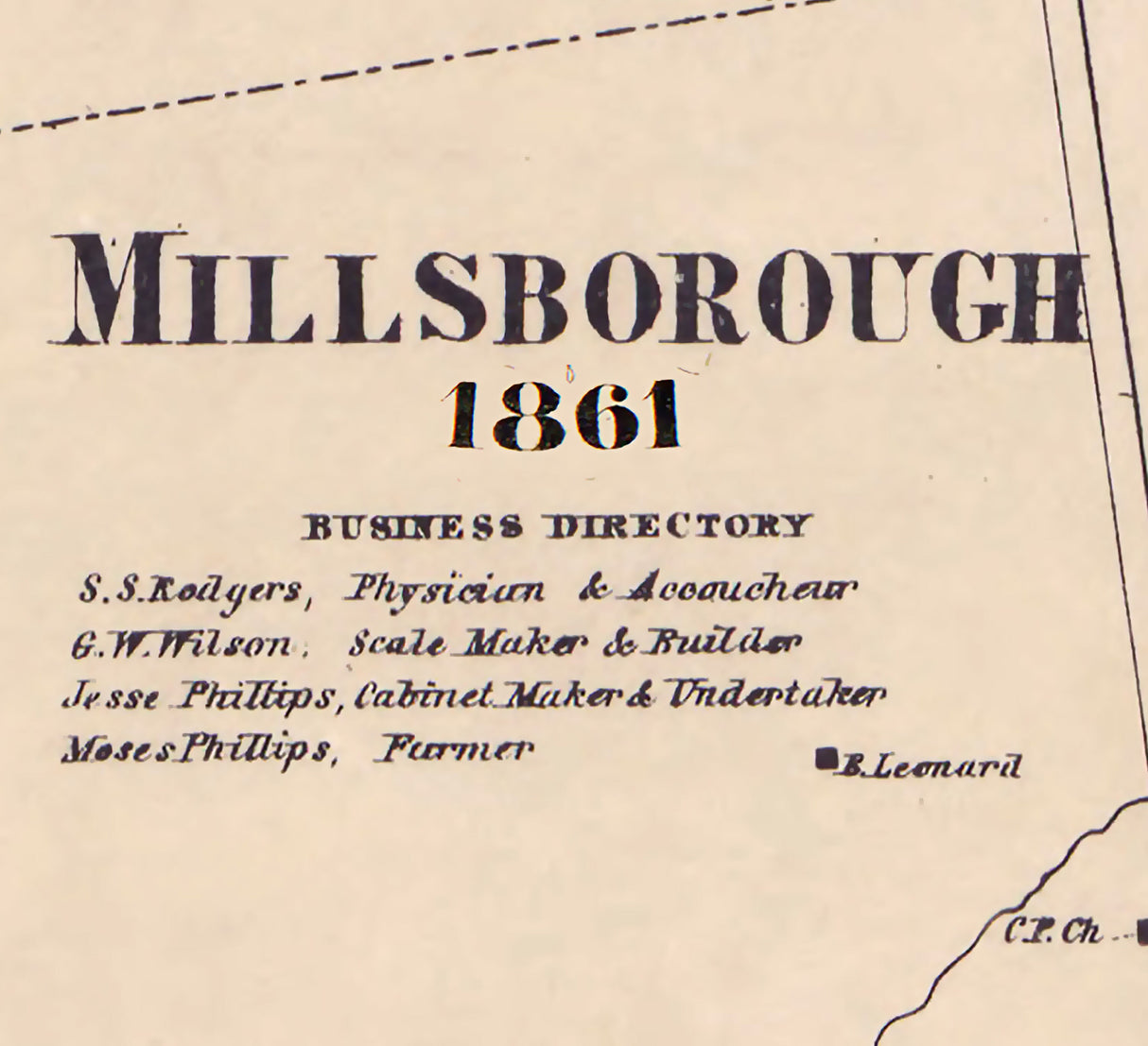 1861 Town Map of Millsborough Washington County Pennsylvania