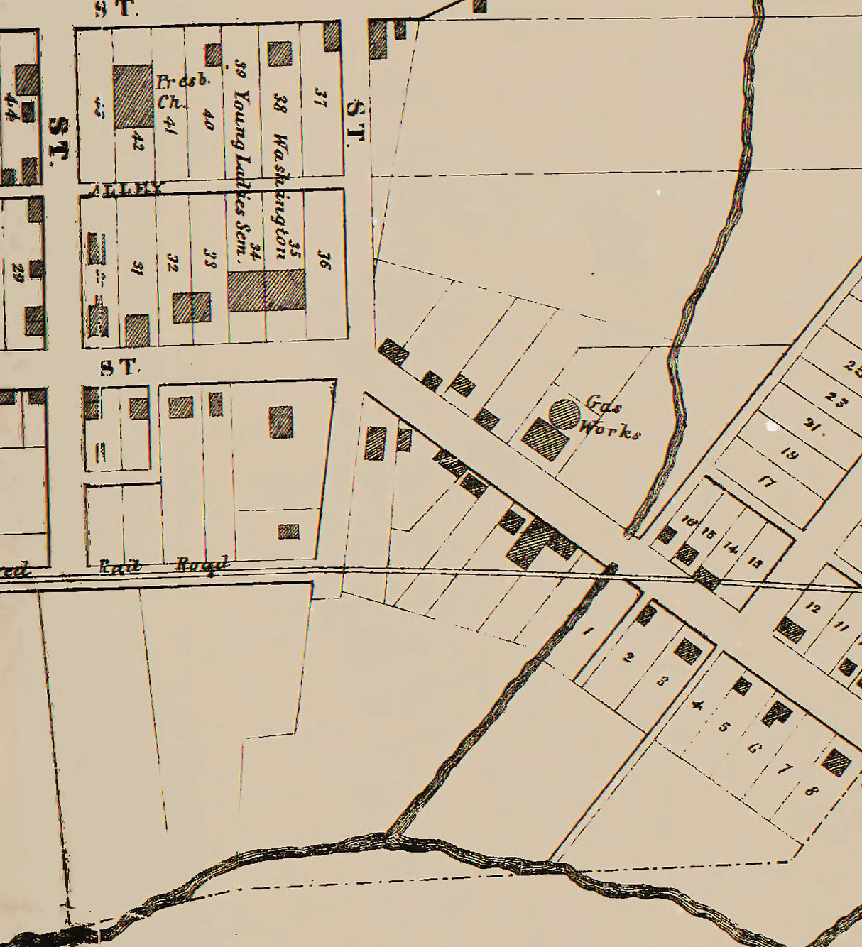 1861 Town Map of Washington Washington County Pennsylvania