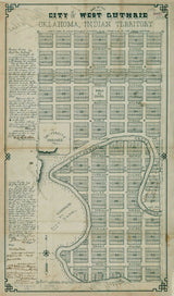 1889 Map of West Guthrie Oklahoma Indian Territory