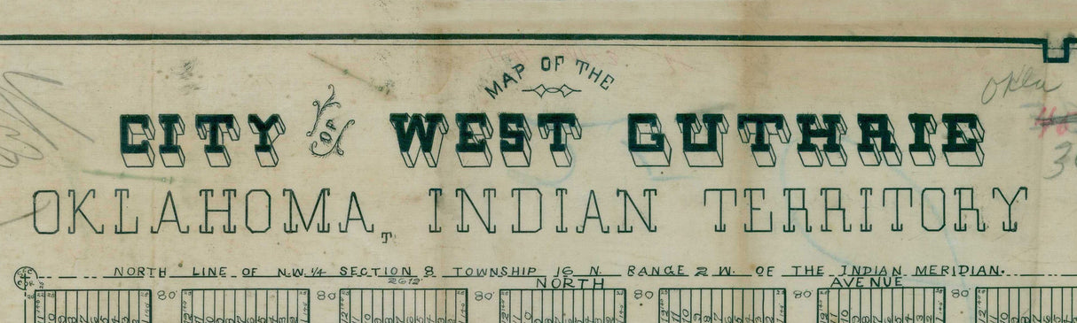 1889 Map of West Guthrie Oklahoma Indian Territory