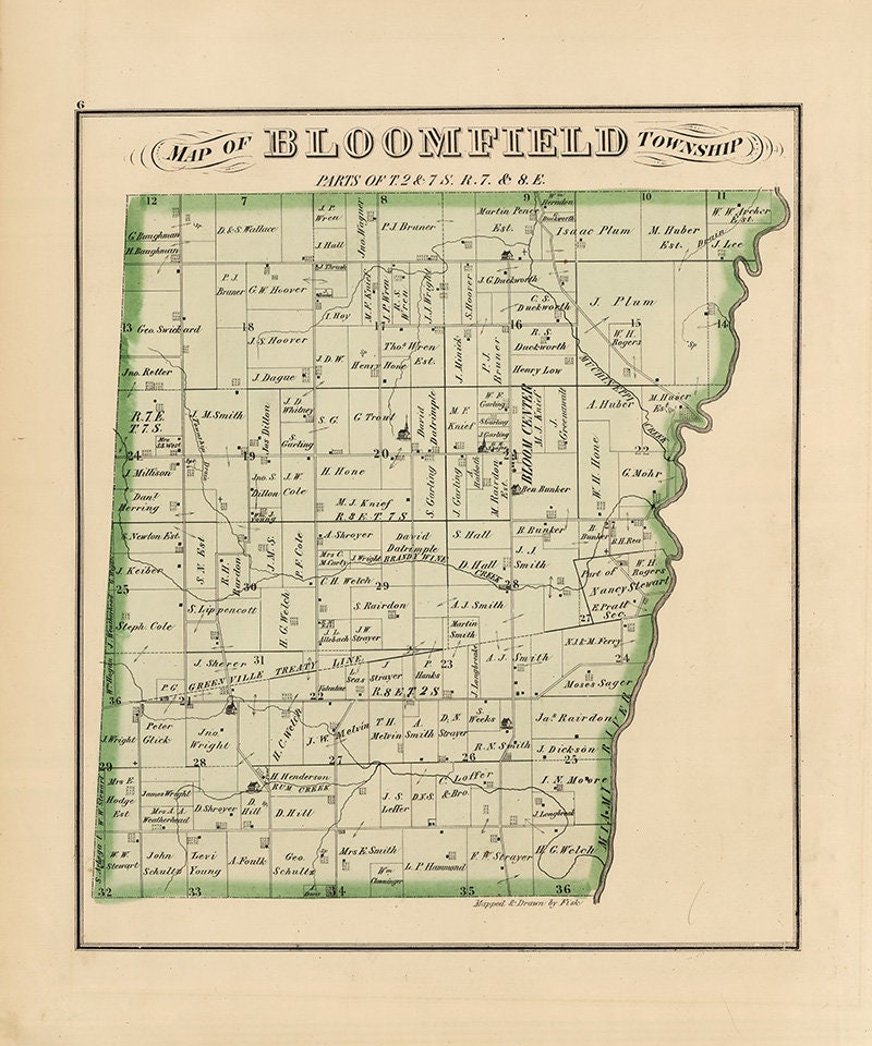 1875 Map of Bloomfield Township Logan County Ohio