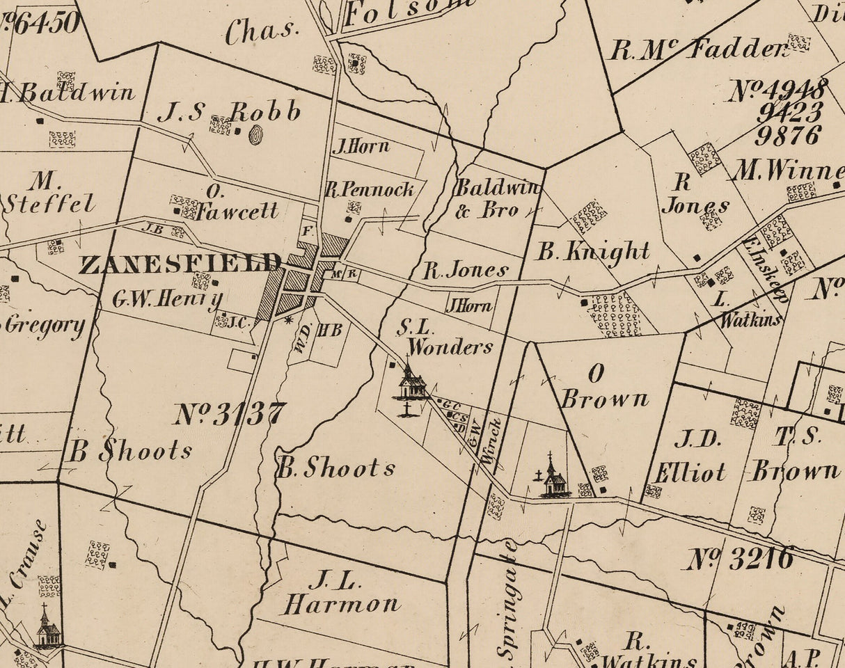 1875 Map of Jefferson Township Logan County Ohio