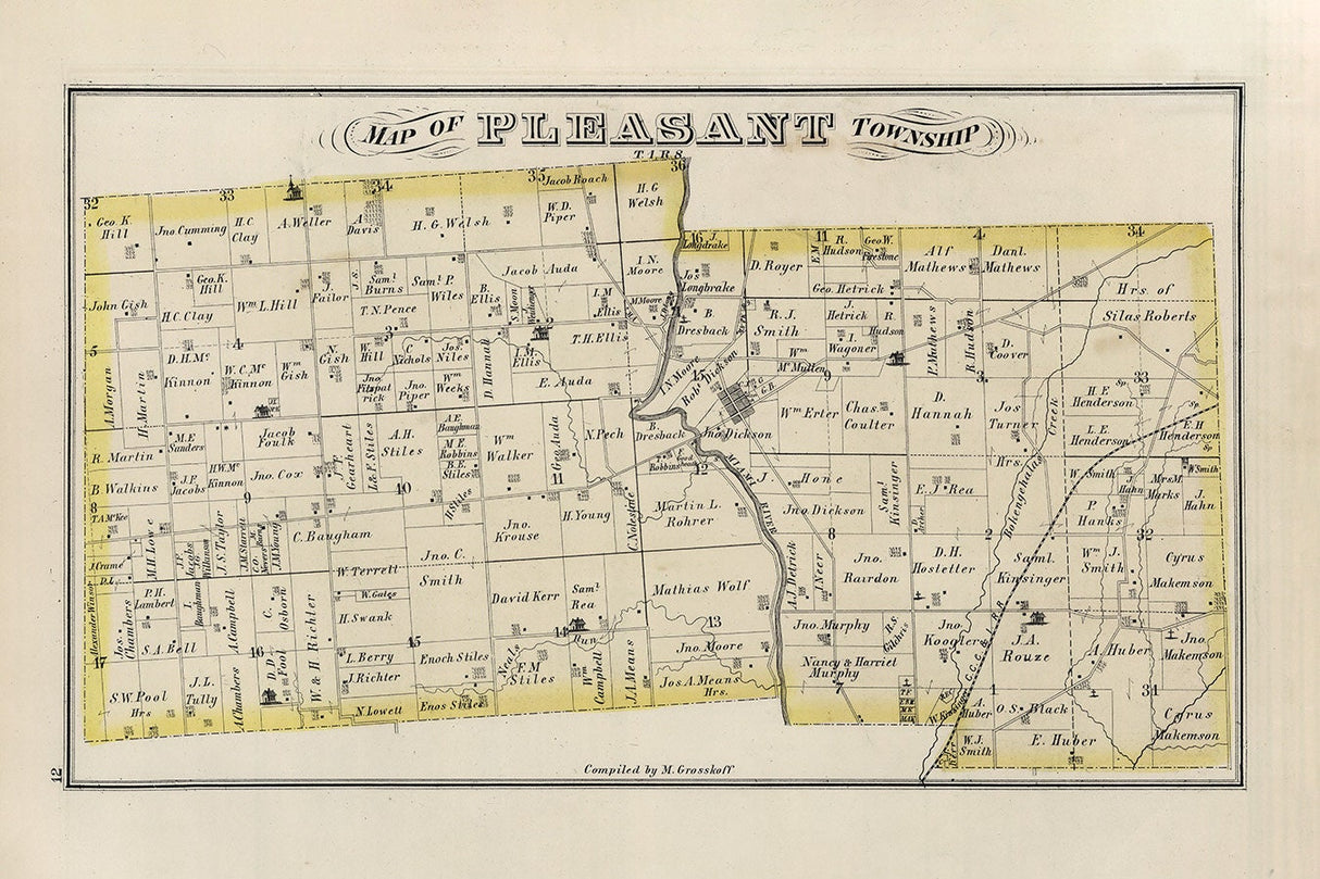 1875 Map of Pleasant Township Logan County Ohio