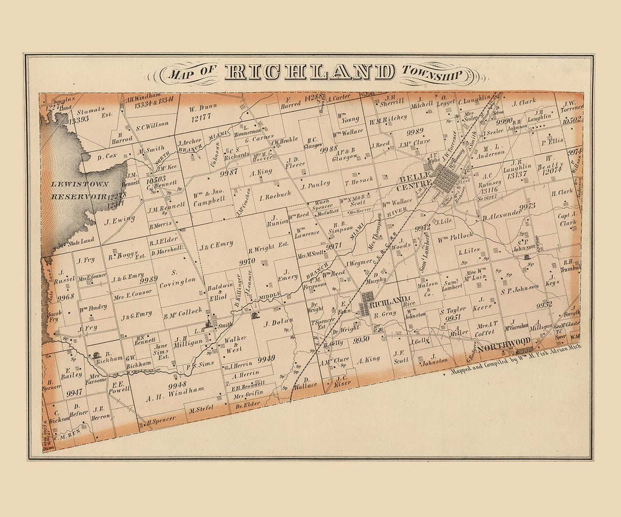 1875 Map of Richland Township Logan County Ohio