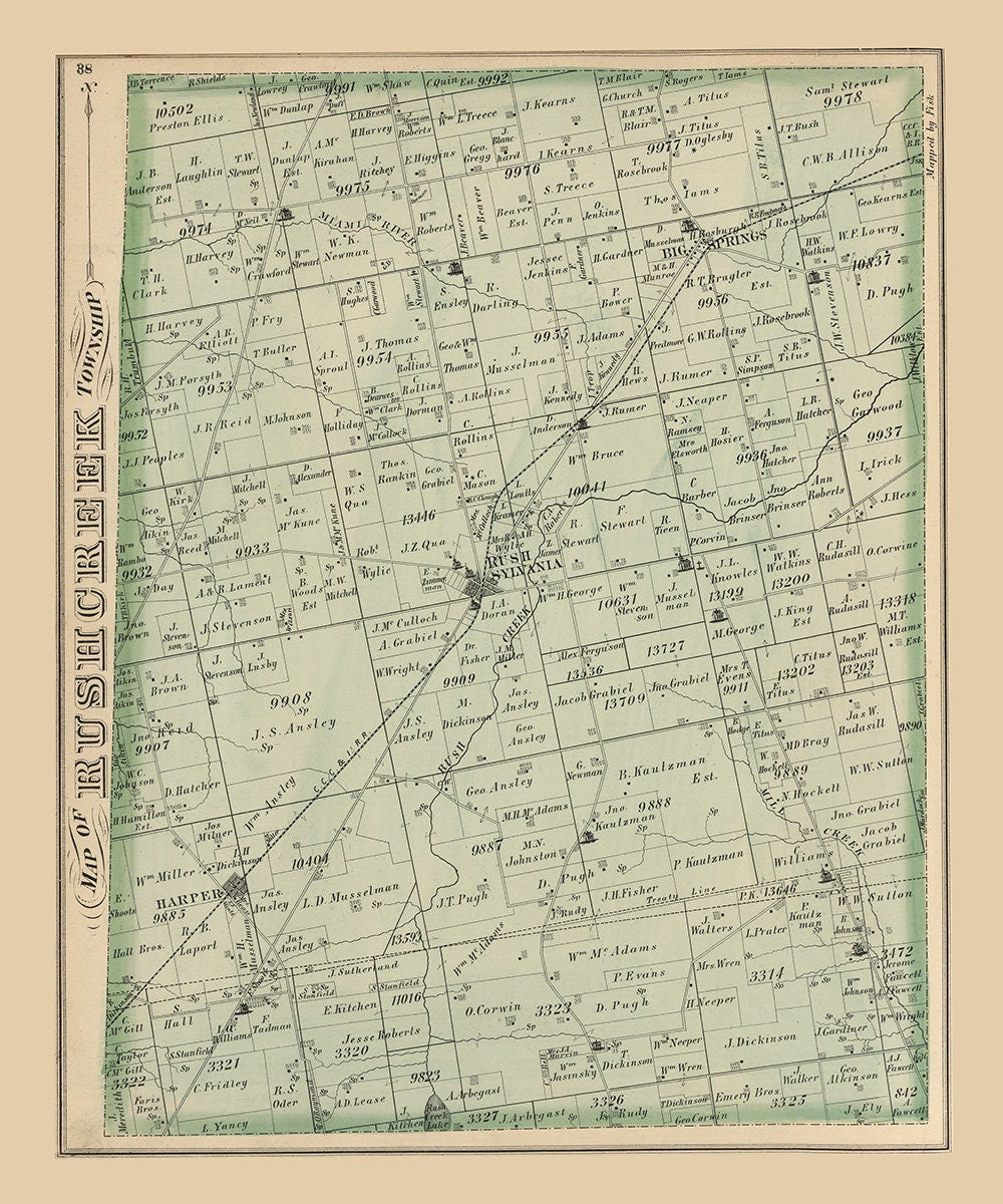 1875 Map of Rush Creek Township Logan County Ohio