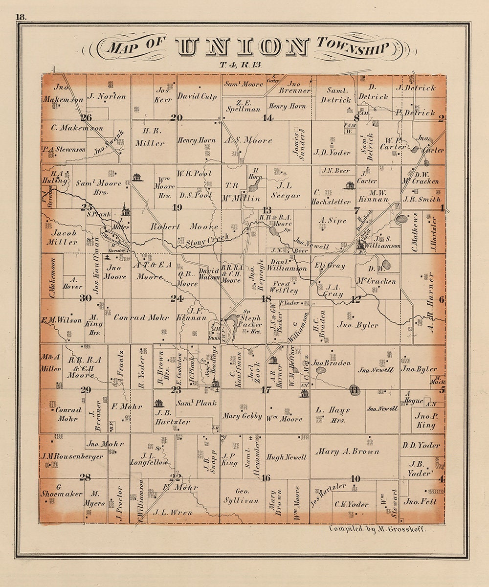 1875 Map of Union Township Logan County Ohio