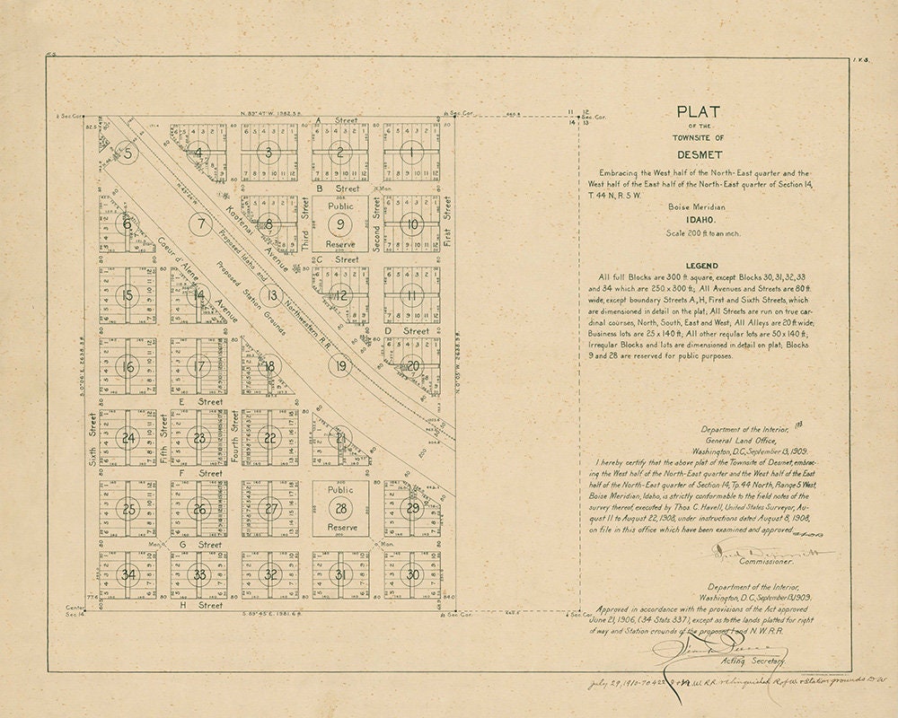 1909 Map of Desmet Idaho