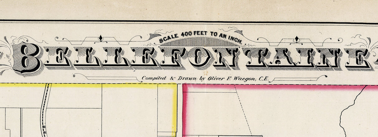 1875 Town Map of Bellefontaine Logan County Ohio