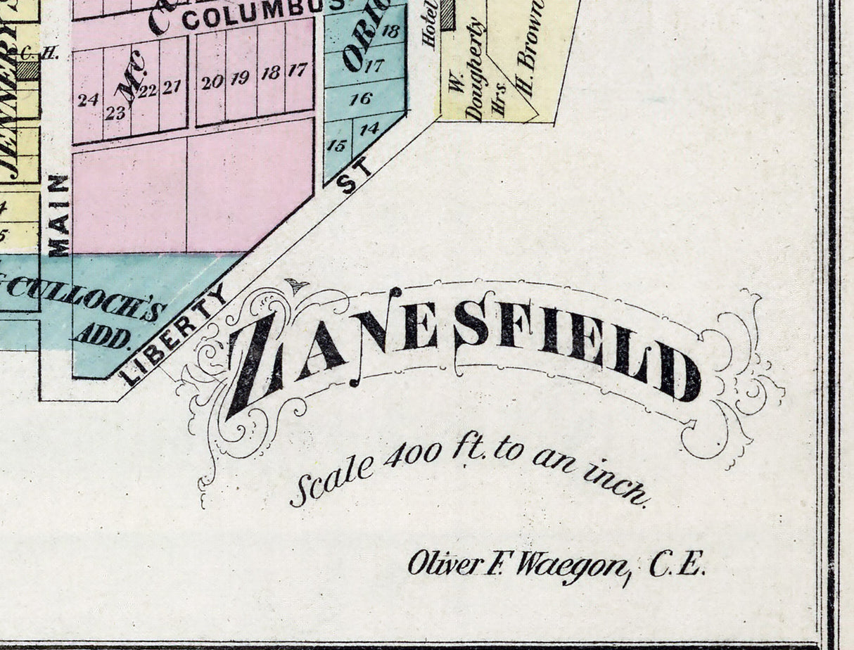 1875 Town Map of De Graff Richland Huntsville Zanesfield Logan County Ohio