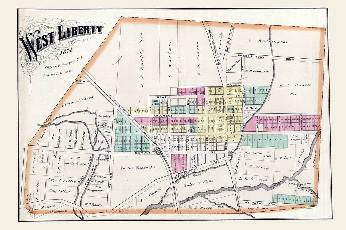 1875 Town Map of West Liberty Logan County Ohio