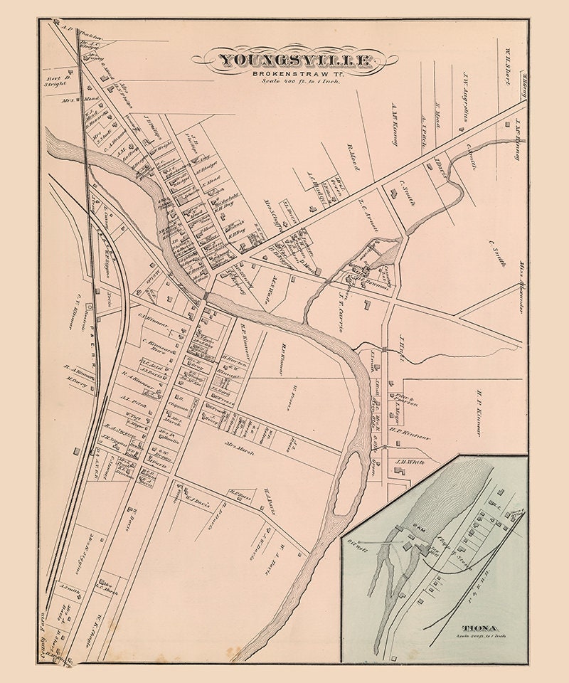 1878 Town Map of Youngsville Warren County Pennsylvania