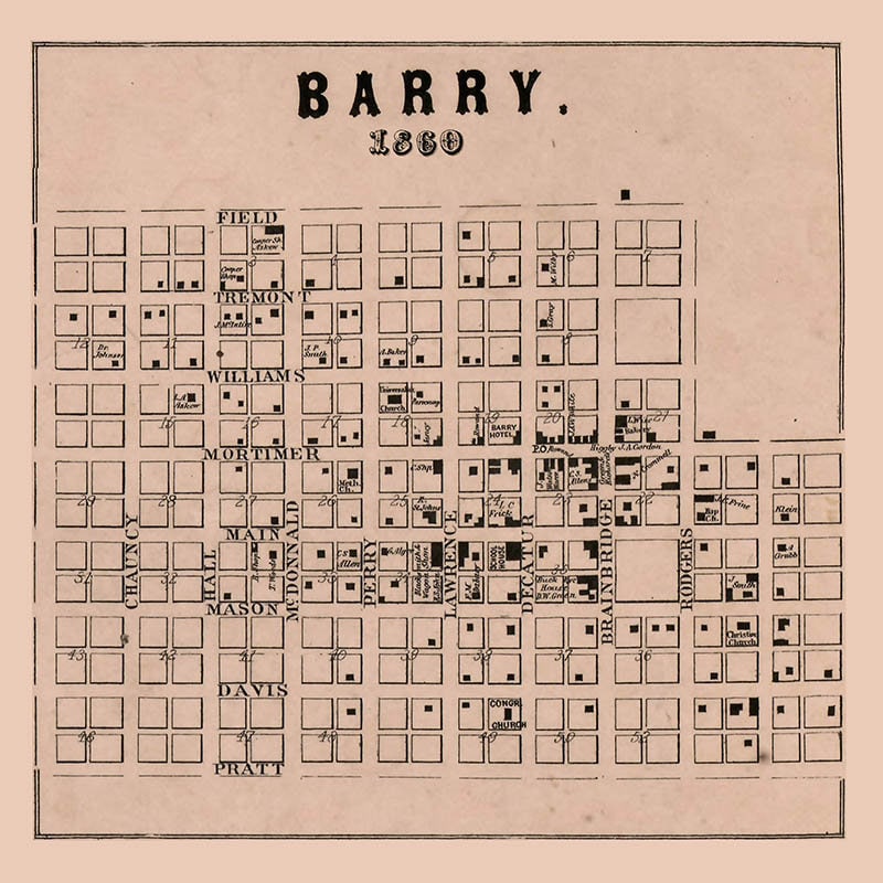 1860 Map of Barry Pike County Illinois