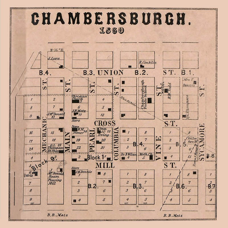1860 Map of Chambersburgh Pike County Illinois