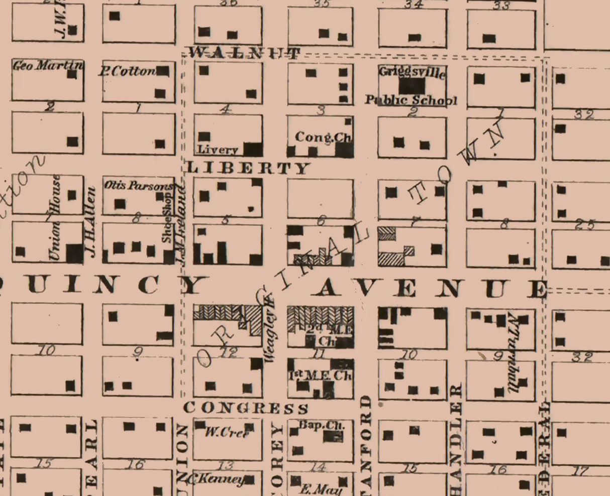 1860 Map of Griggsville Pike County Illinois