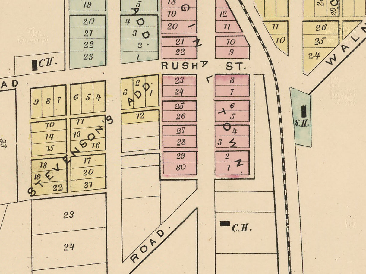 1875 Town Map of Rushsylvania Logan County Ohio