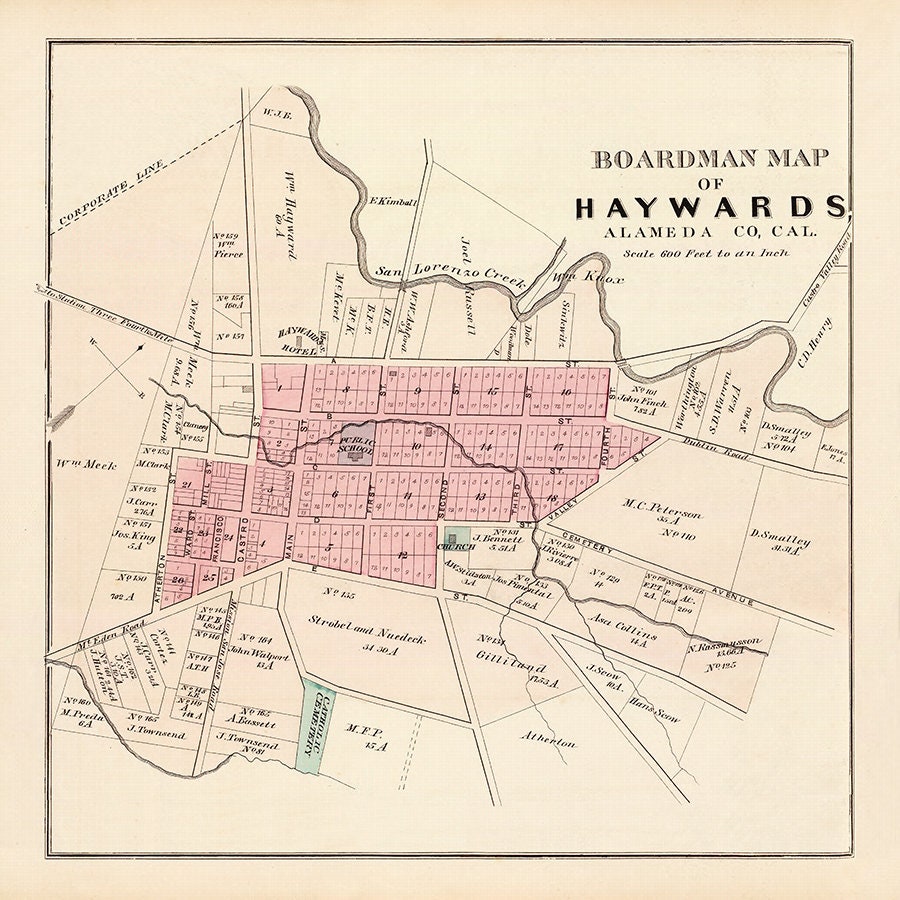 1878 Map of Haywards Alameda County California