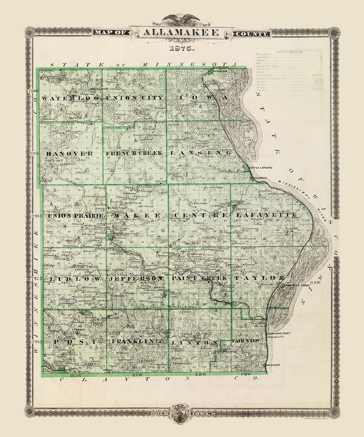 1875 Map of Allamakee County Iowa