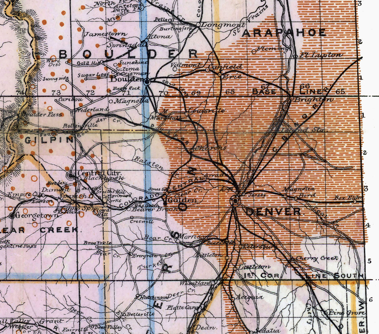 1882 Map of The Mineral Belt of Colorado