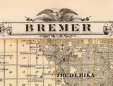 1875 Map of Bremer County Iowa Waverly