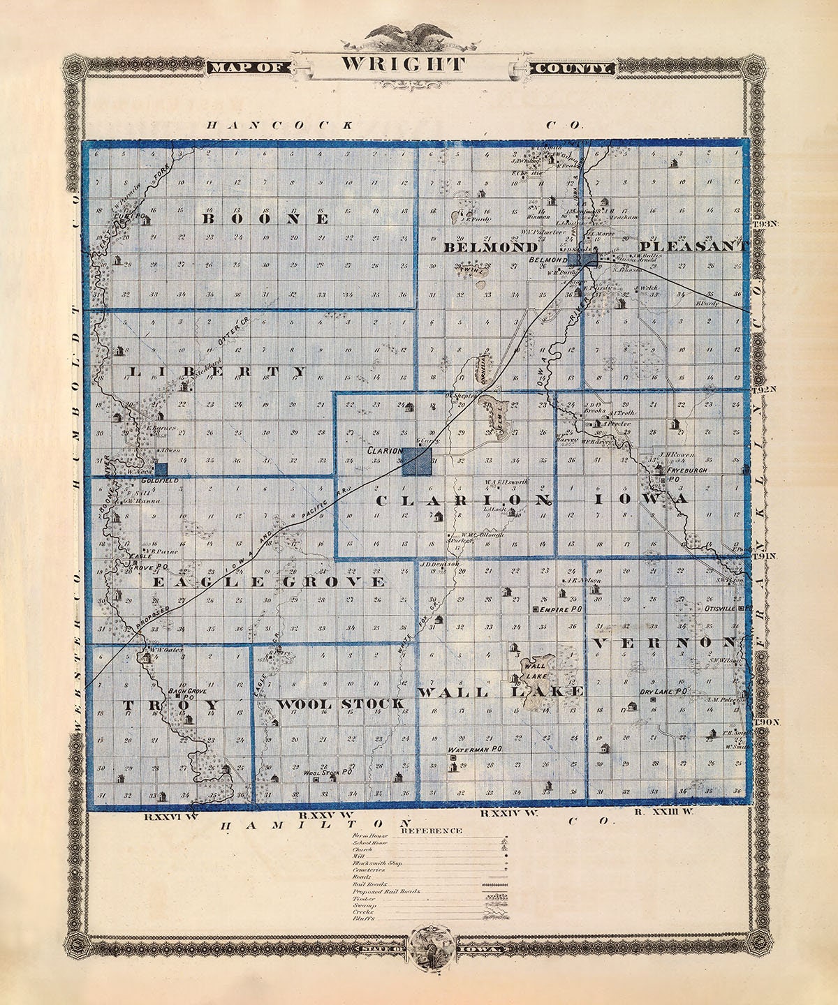 1875 Map of Wright County Iowa