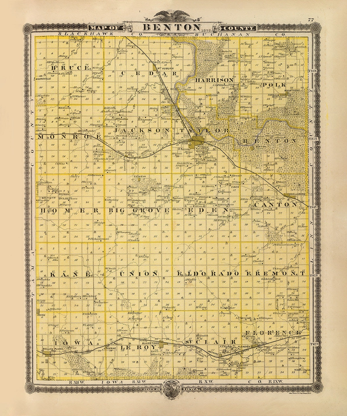 1875 Map of Benton County Iowa
