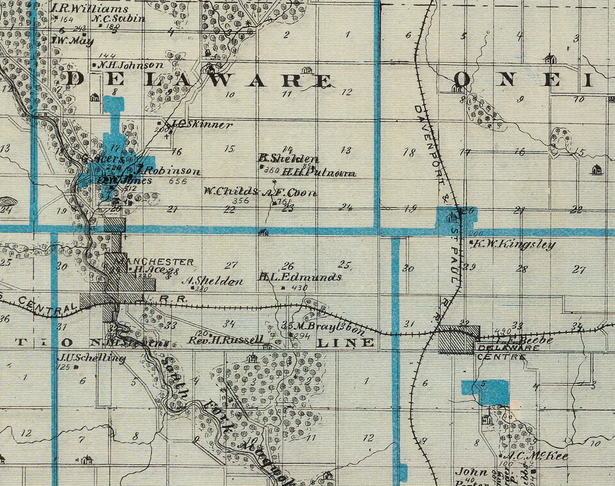 1875 Map of Delaware County Iowa