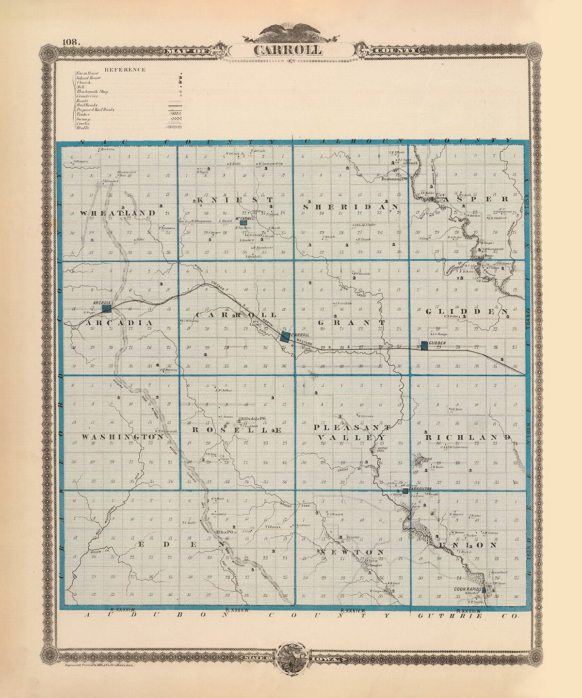 1875 Map of Carroll County Iowa