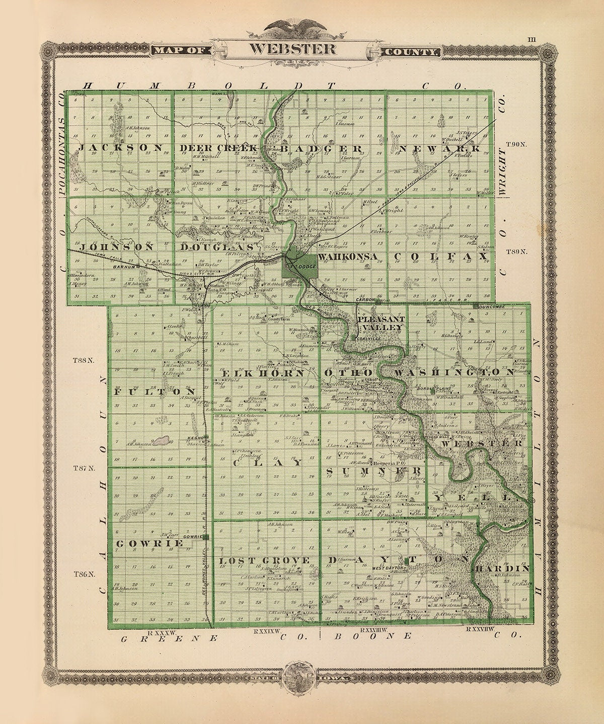 1875 Map of Webster County Iowa