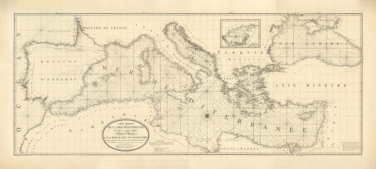 1830 Nautical Chart of The Mediterranean Sea