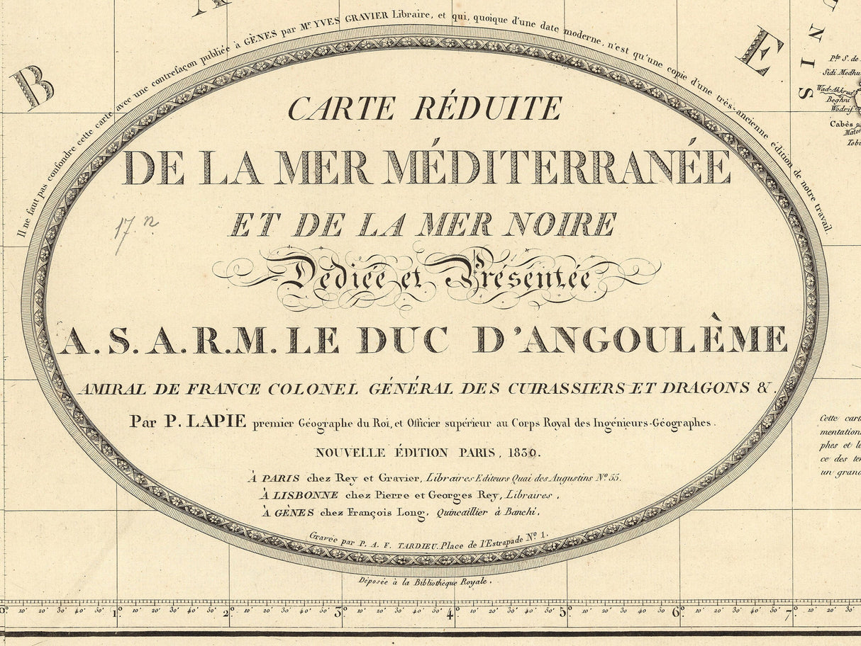 1830 Nautical Chart of The Mediterranean Sea
