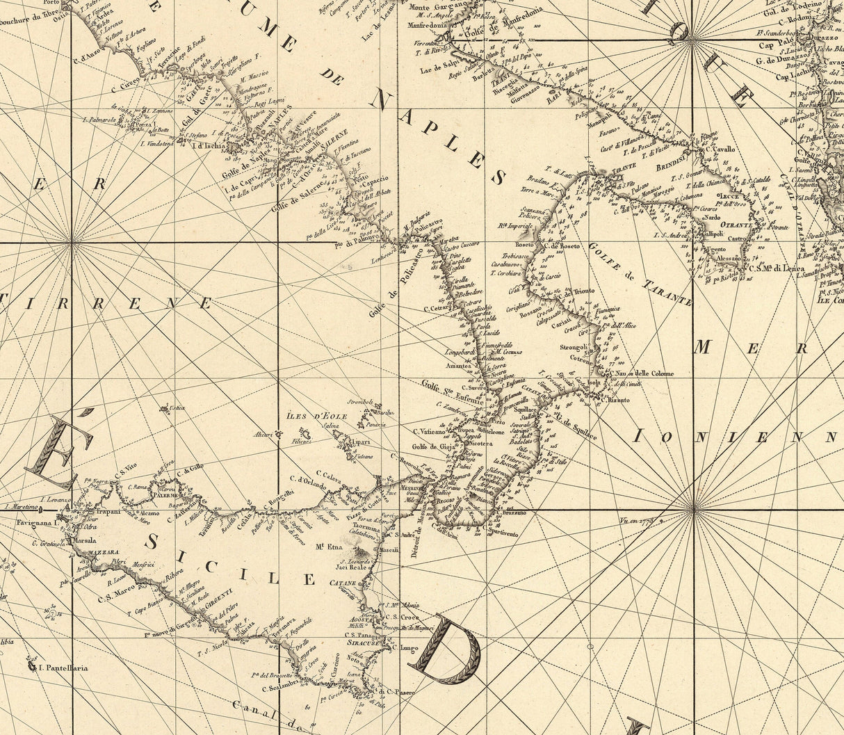 1830 Nautical Chart of The Mediterranean Sea